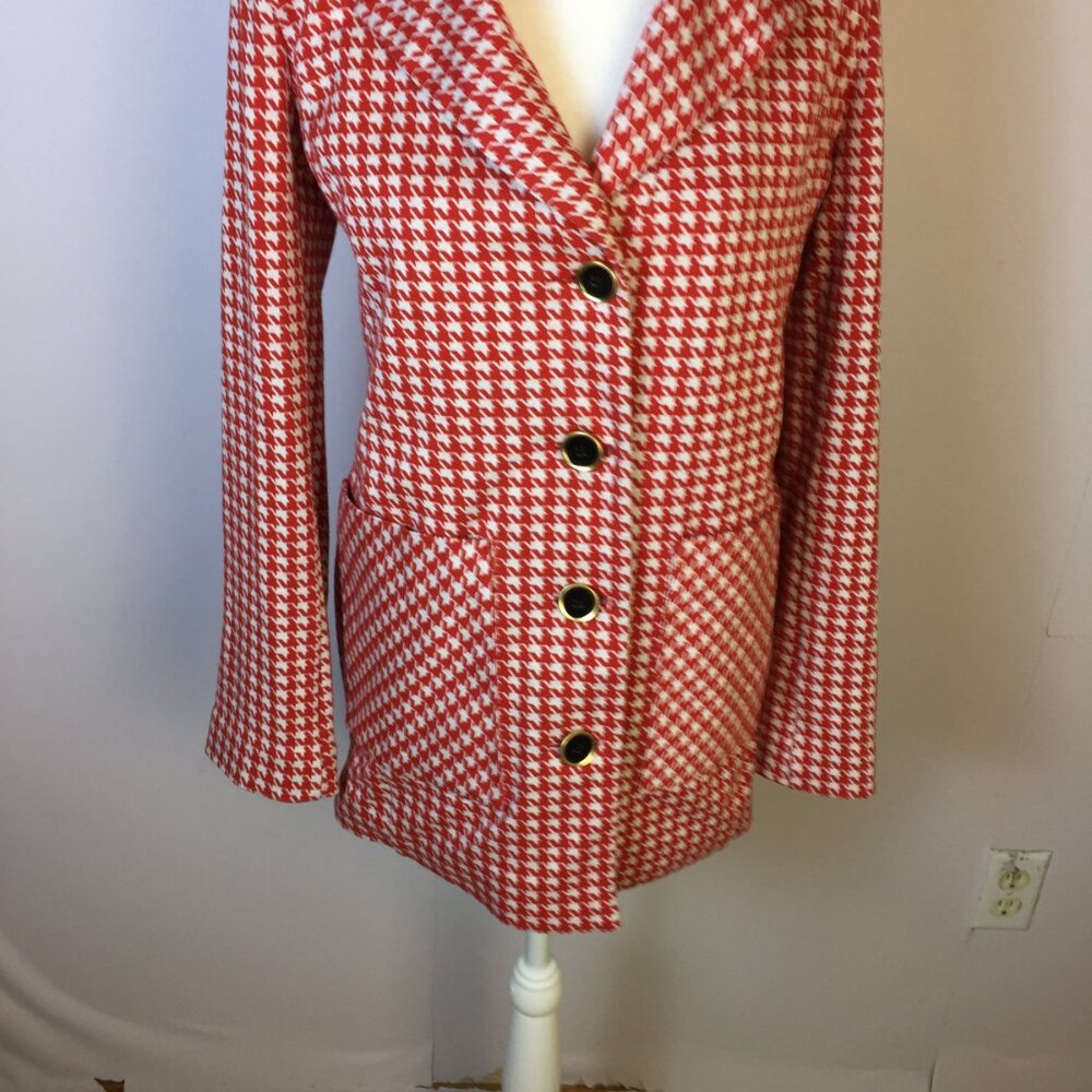 Cabi Blazer Jacket Sz S Womans Red White Classic Houndstooth Streth Pocket #4249 - Picture 5 of 16